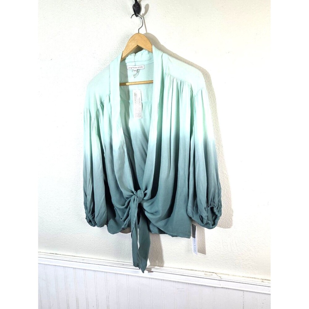 NWT Young Fabulous & Broke Carmen Green Ombre Tie Front Blouse Kimono Small